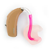 Neon pink coloured hearing aid tube
