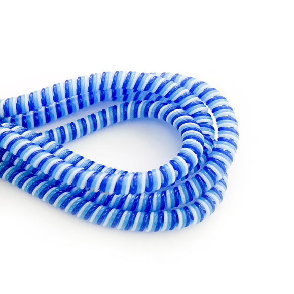 blue, light blue and white cable twist for cochlear implants and hearing aids