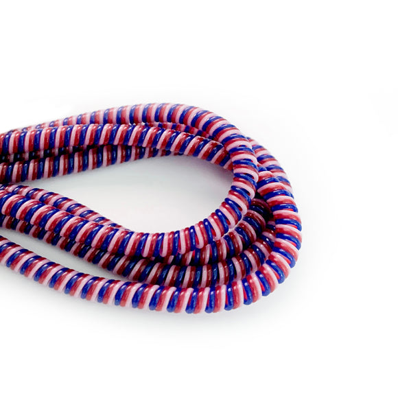 red, blue and white cable twist for cochlear implants and hearing aids